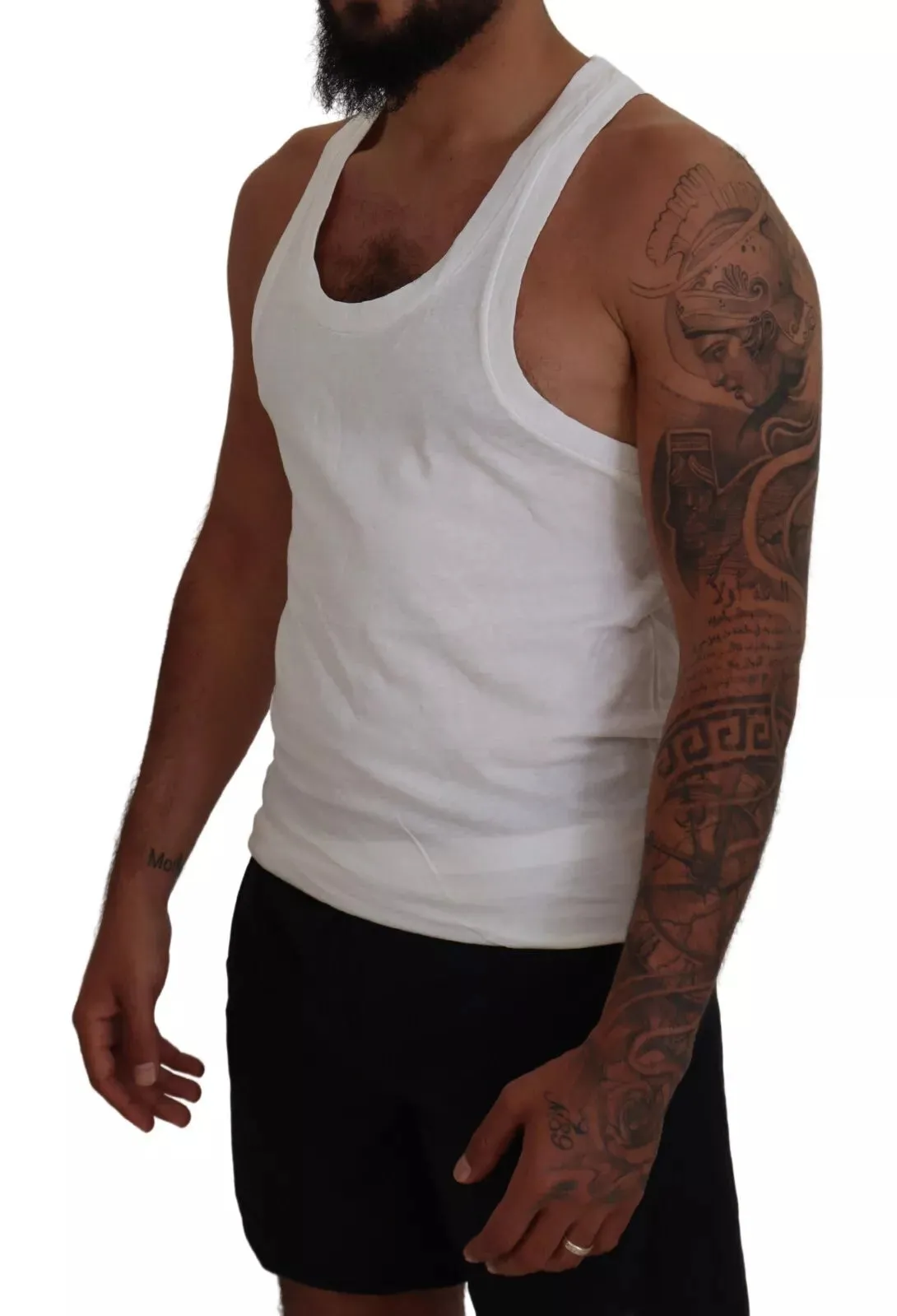 White Cotton Linen Sleeveless Tank T-shirt sold by Louxly product image thumbnail 5