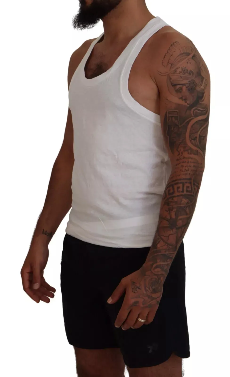 White Cotton Linen Sleeveless Tank T-shirt sold by Louxly product image thumbnail 2