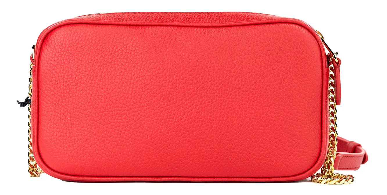 Small Red Pebbled Leather Elongated Camera Crossbody Bag Purse sold by Louxly product image thumbnail 2