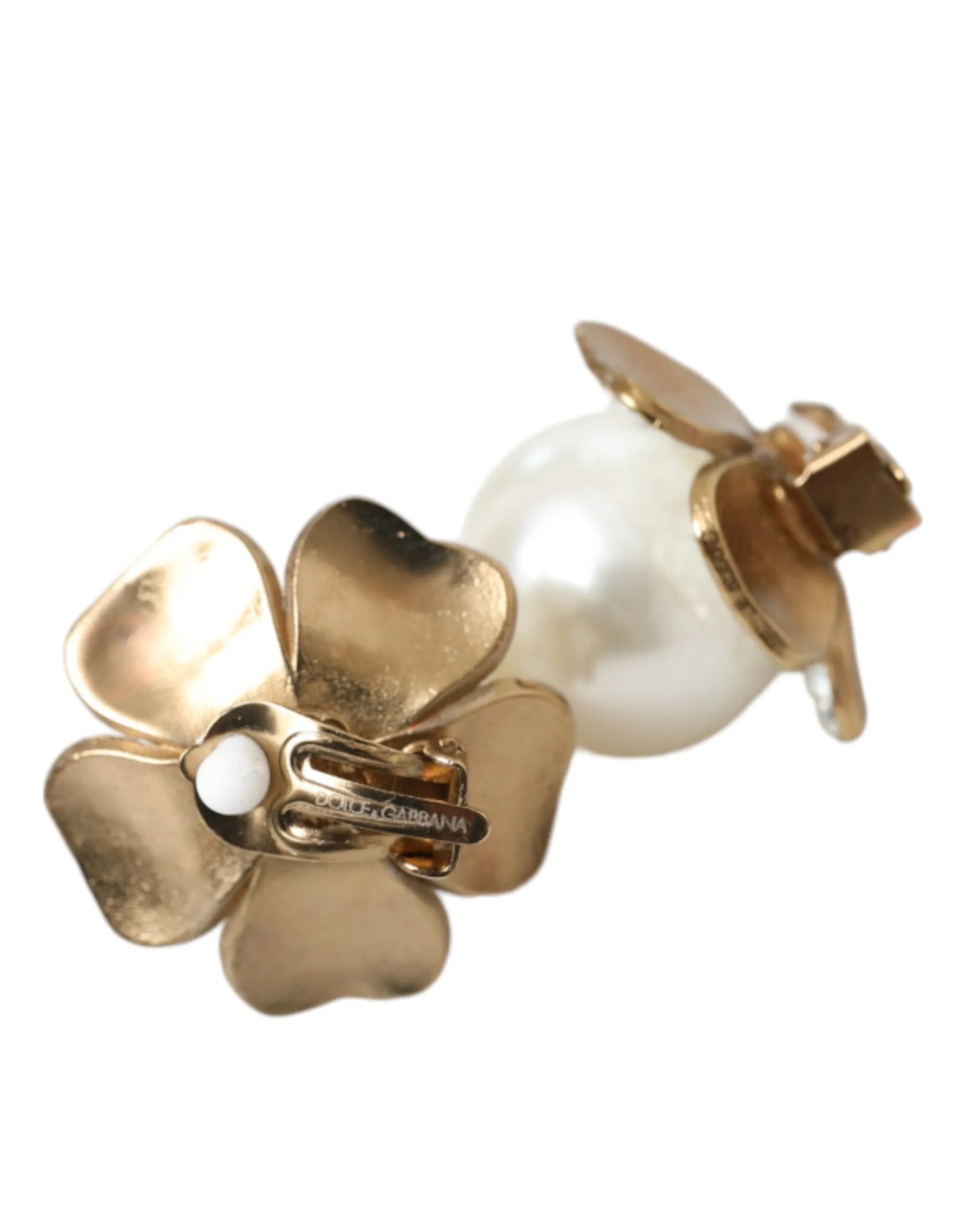 Gold Tone Maxi Faux Pearl Floral Clip-on Jewelry Earrings sold by Louxly product image thumbnail 5