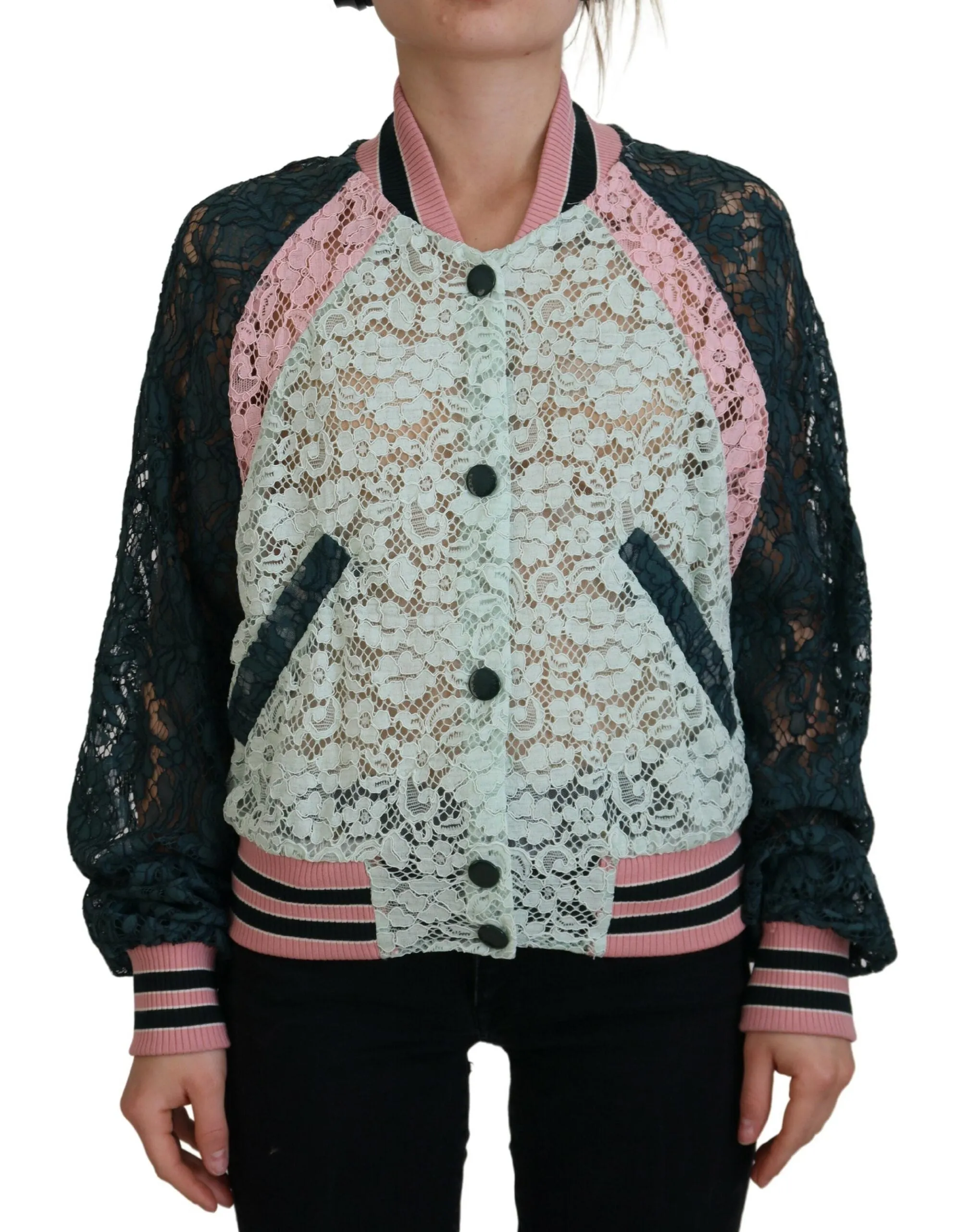 Elegant Floral Lace Bomber Jacket sold by Louxly