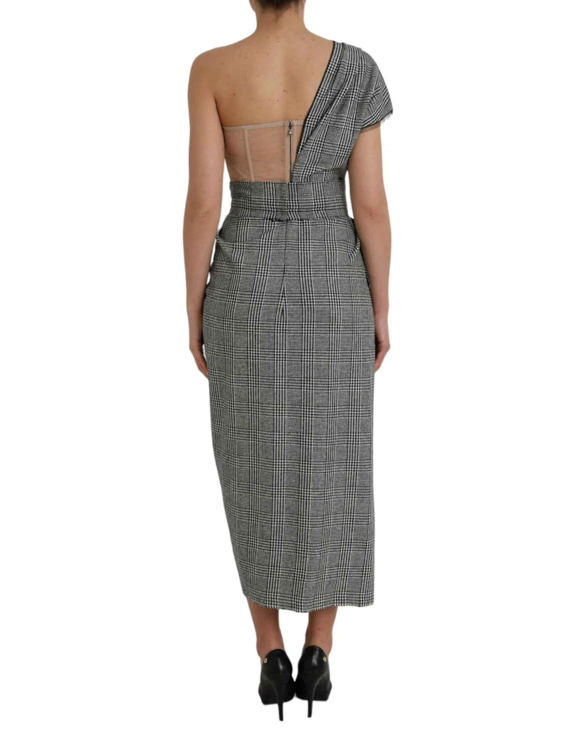 Gray Beige Layered One Shoulder Maxi Dress sold by Louxly product image thumbnail 4