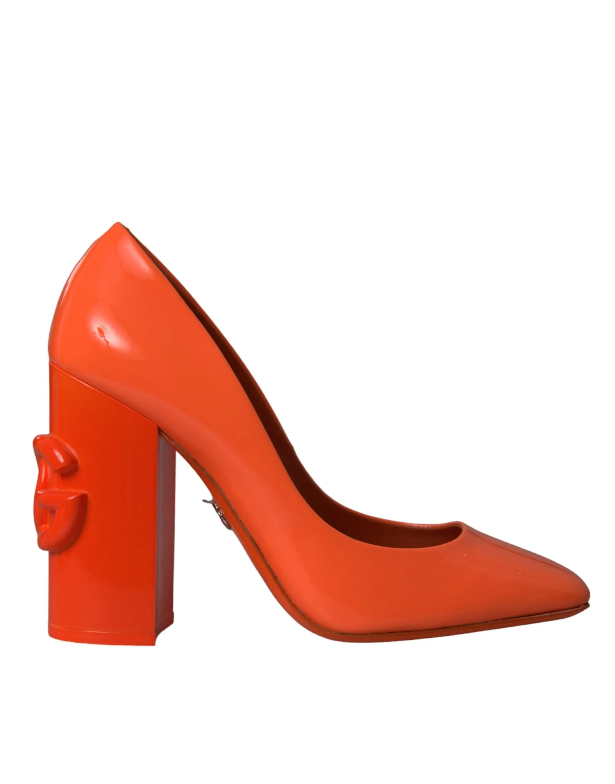 Orange Patent Leather Logo Heels Pumps Shoes sold by Louxly