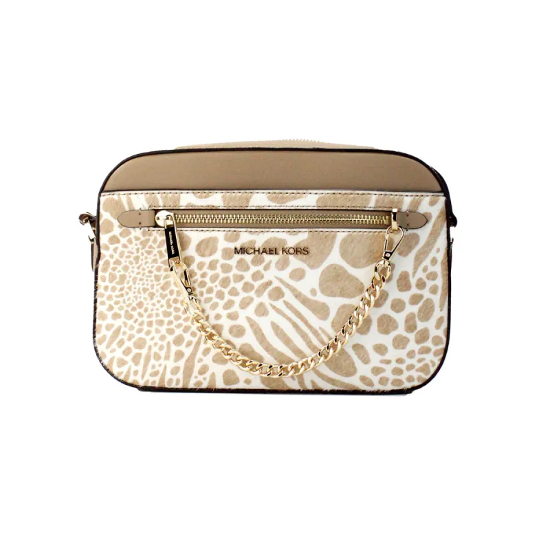 Jet Set Large East West Camel Haircalf Zip Chain Crossbody Bag sold by Louxly