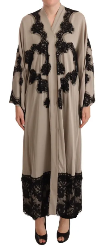 Elegant Beige Embroidered Lace Kaftan Dress made by Louxly