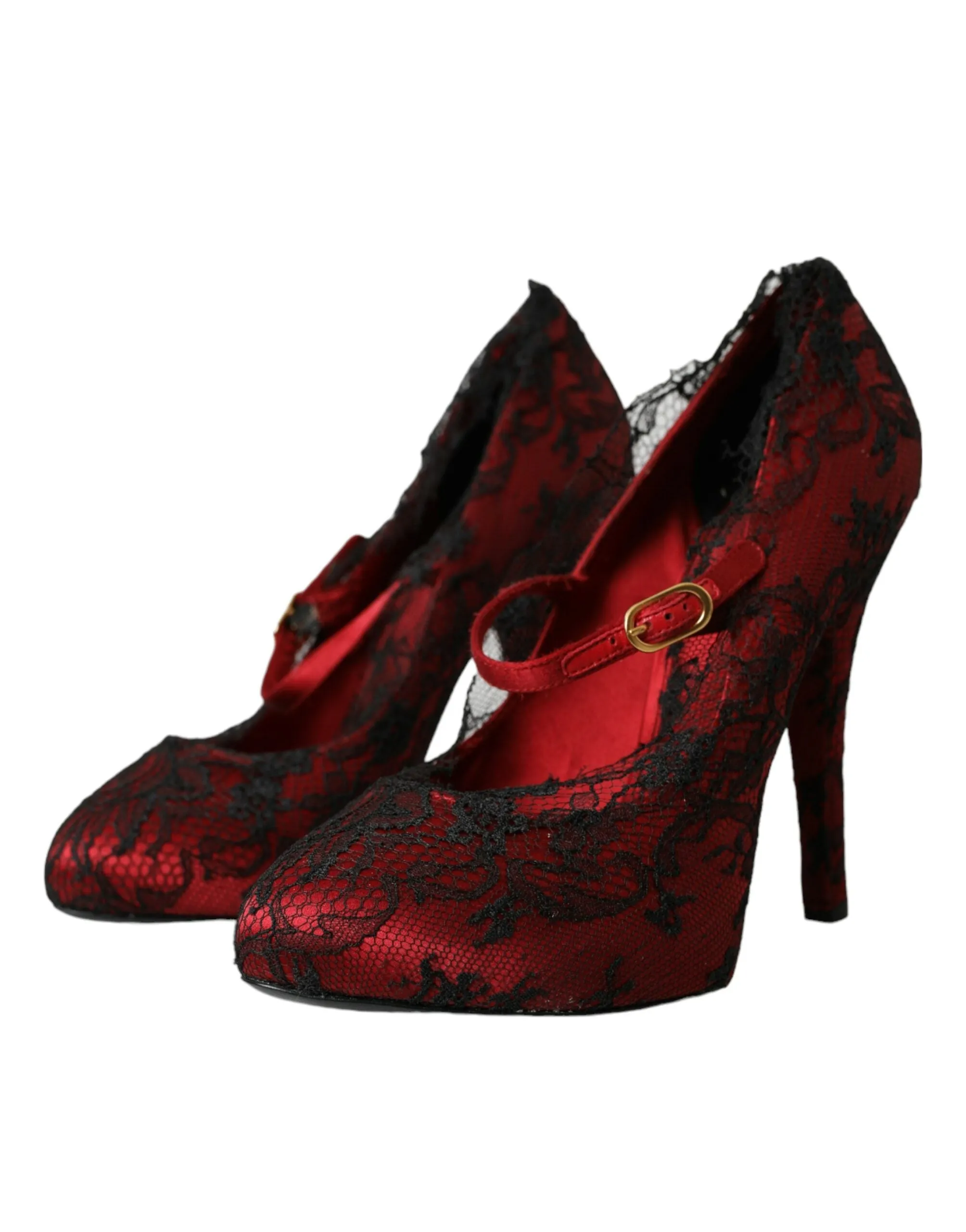 Red Black Floral Lace Mary Jane Pumps Shoes sold by Louxly product image thumbnail 3