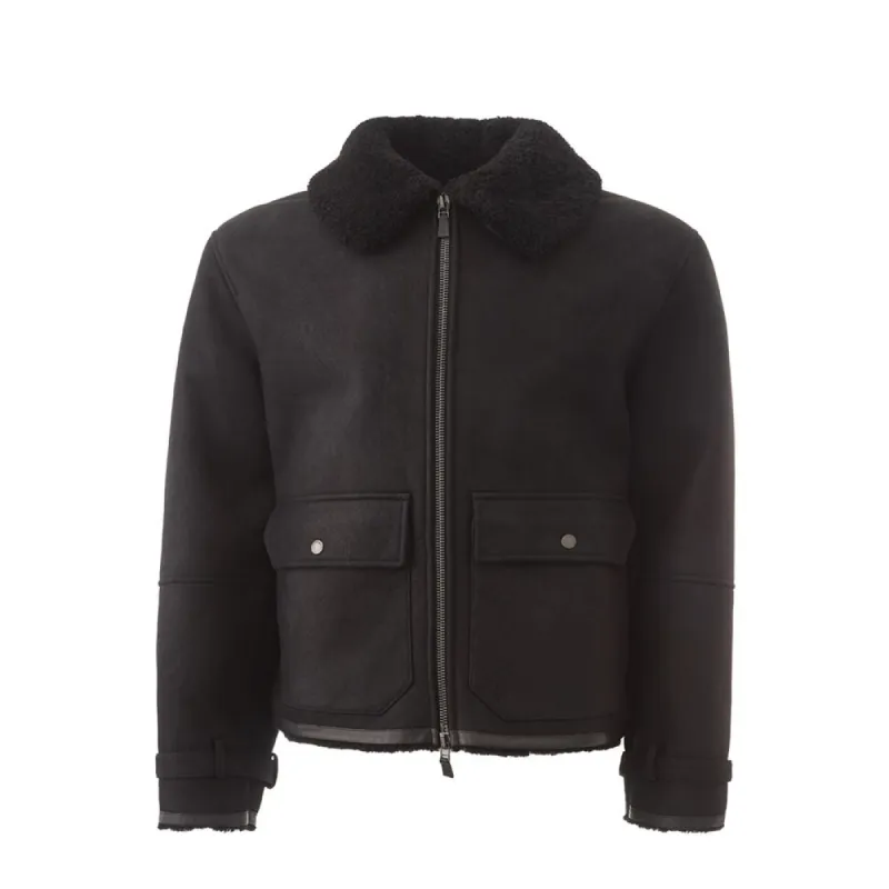 Elegant Black Montone Leather Jacket made by Lardini
