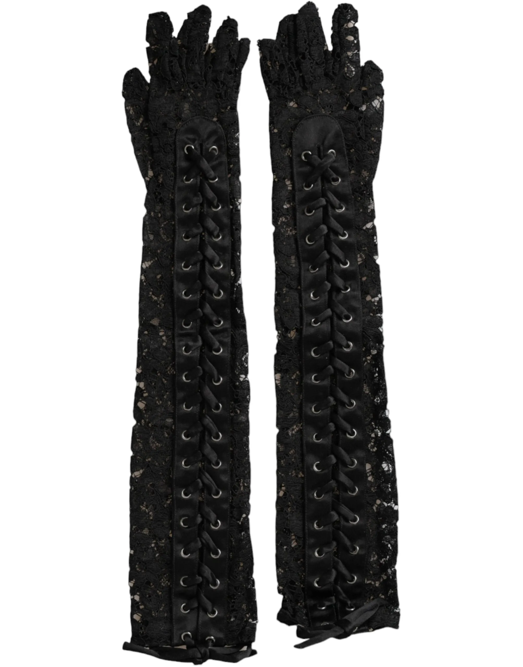 Black Taormina Lace Elbow Length Gloves sold by Louxly product image thumbnail 2