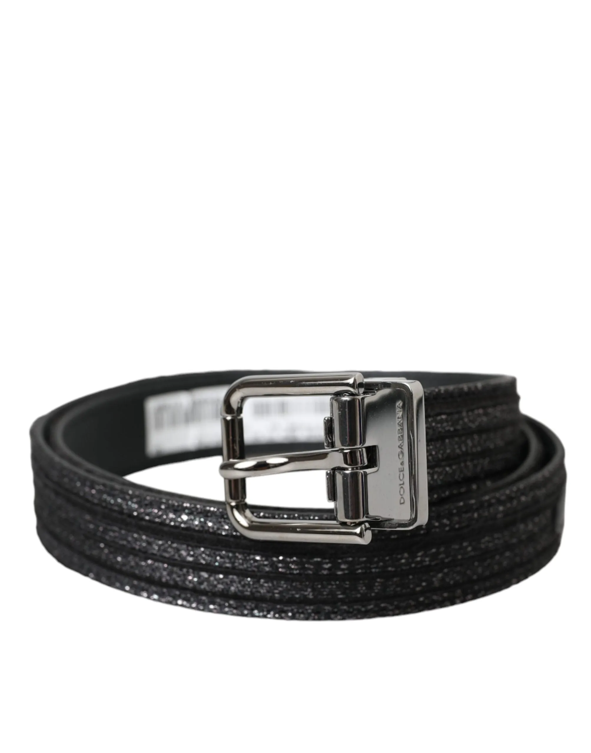 Black Jacquard Stripes Silver Metal Buckle Belt sold by Louxly