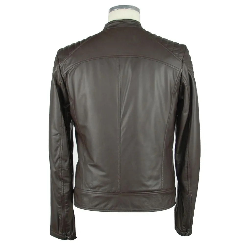 Elegant Brown Leather Zip Jacket sold by Louxly product image thumbnail 2