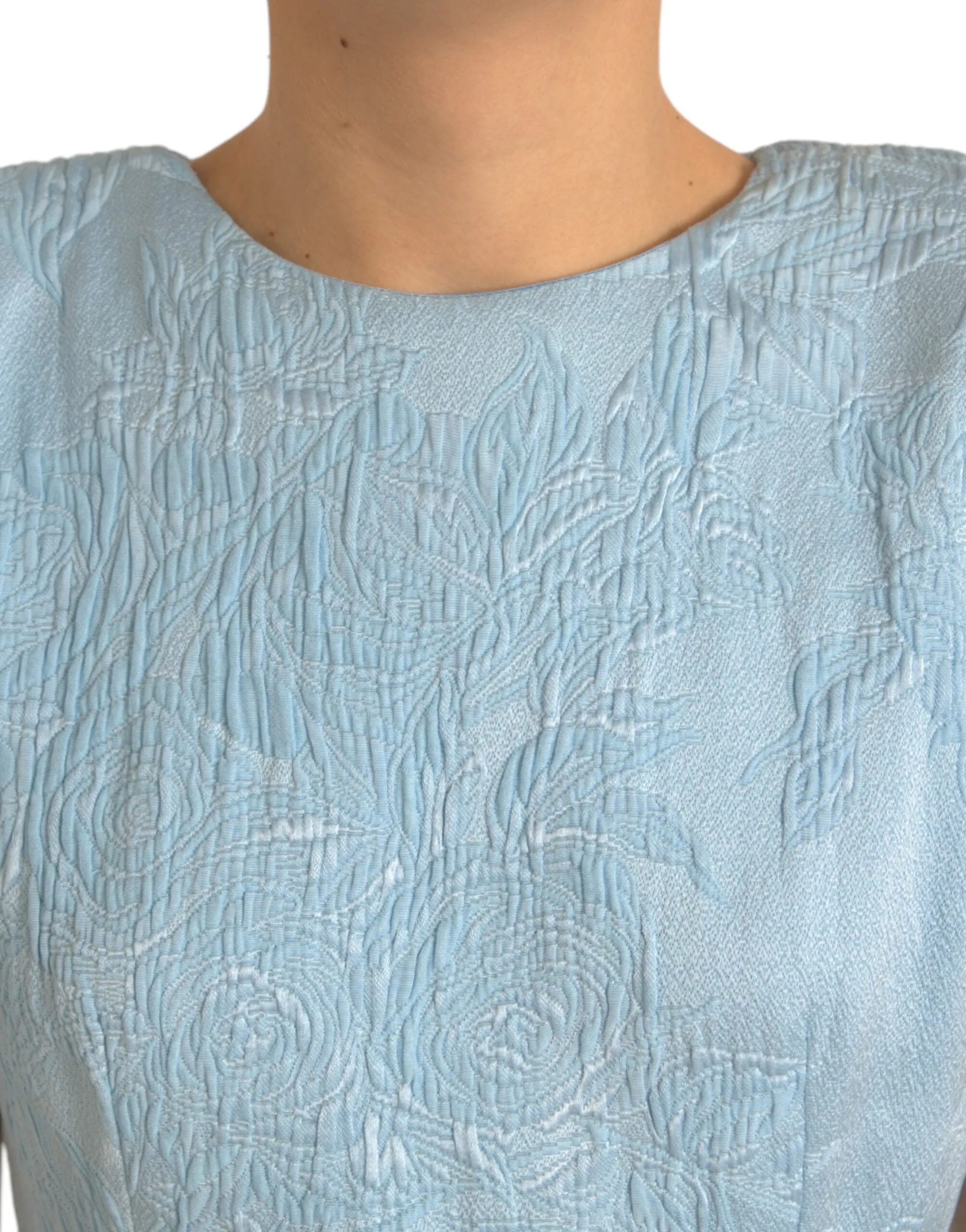 Elegant Sky-Blue Floral Jacquard Mini Dress sold by Louxly product image thumbnail 4