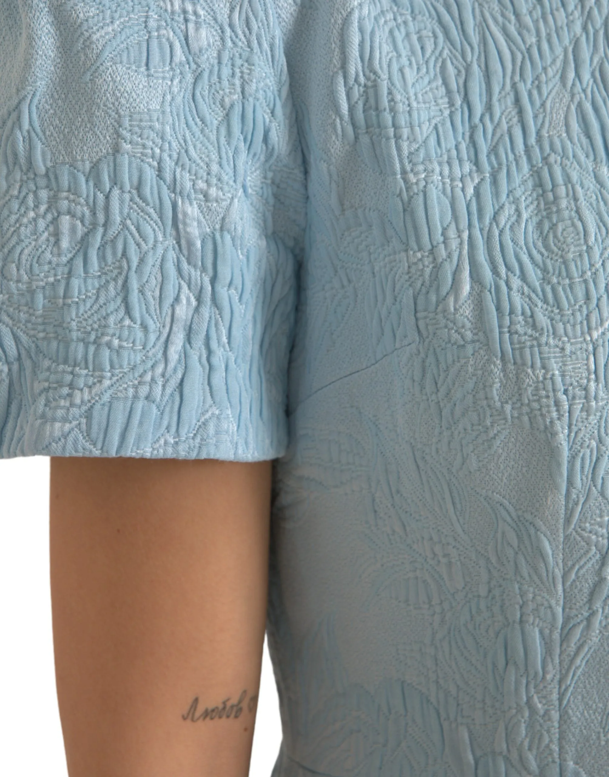 Elegant Sky-Blue Floral Jacquard Mini Dress sold by Louxly product image thumbnail 5