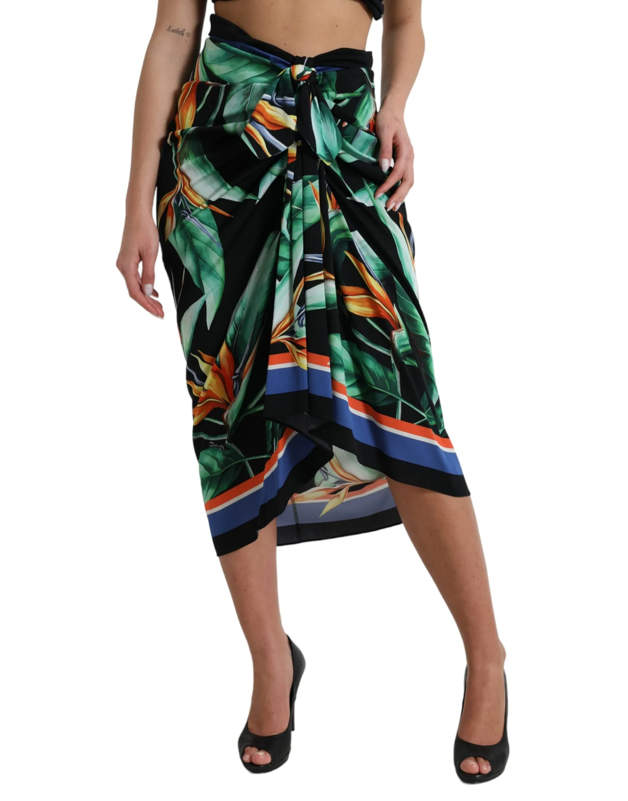 Elegant Floral High Waist Midi Skirt sold by Louxly