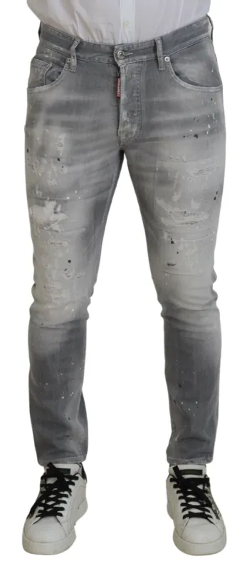 Gray Washed Cotton Slim Fit Casual Men Denim Jeans made by Louxly