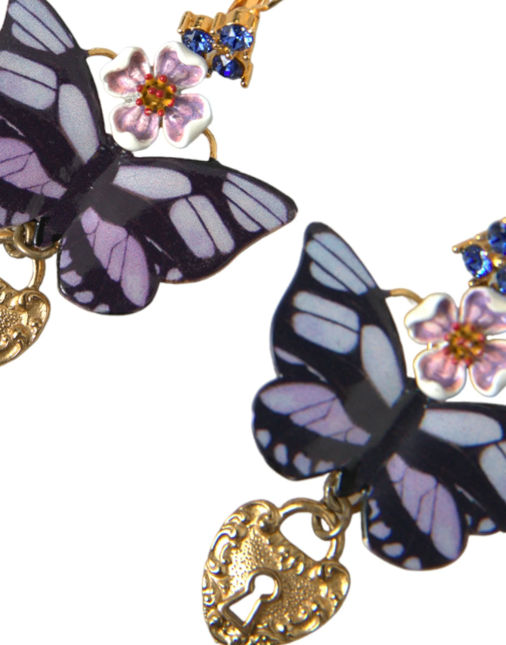 Gold Purple Crystal Butterfly Heart Locket Earrings sold by Louxly product image thumbnail 2