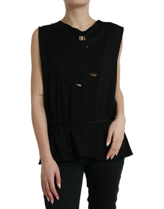 Elegant Black Round Neck Tank Top sold by Louxly