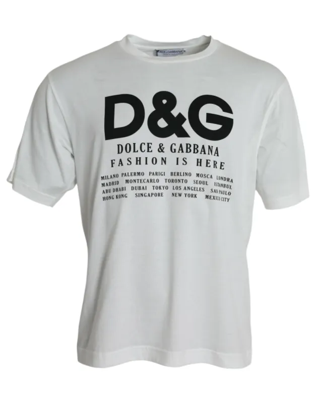 White Graphic Print Cotton Crew Neck T-shirt sold by Louxly