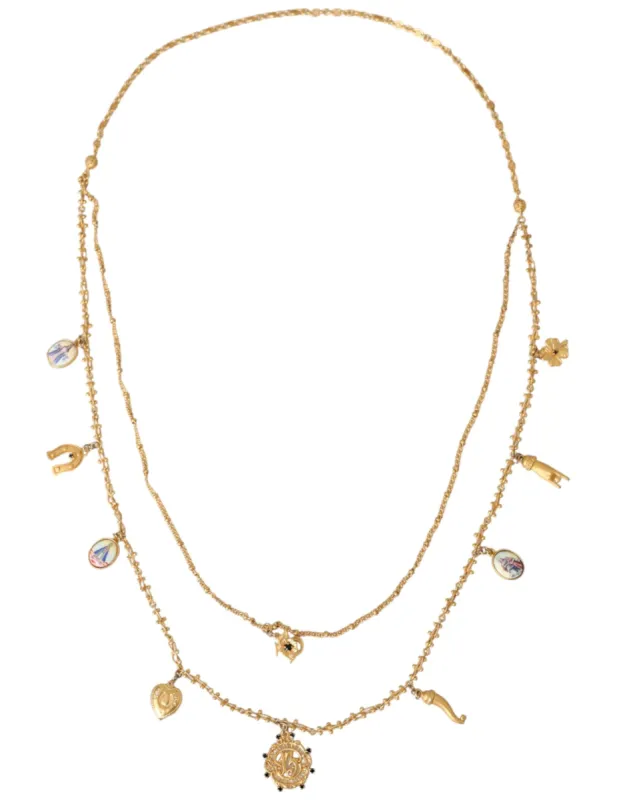 Gold Tone Chain Brass Charm Statement Sicily Necklace sold by Louxly