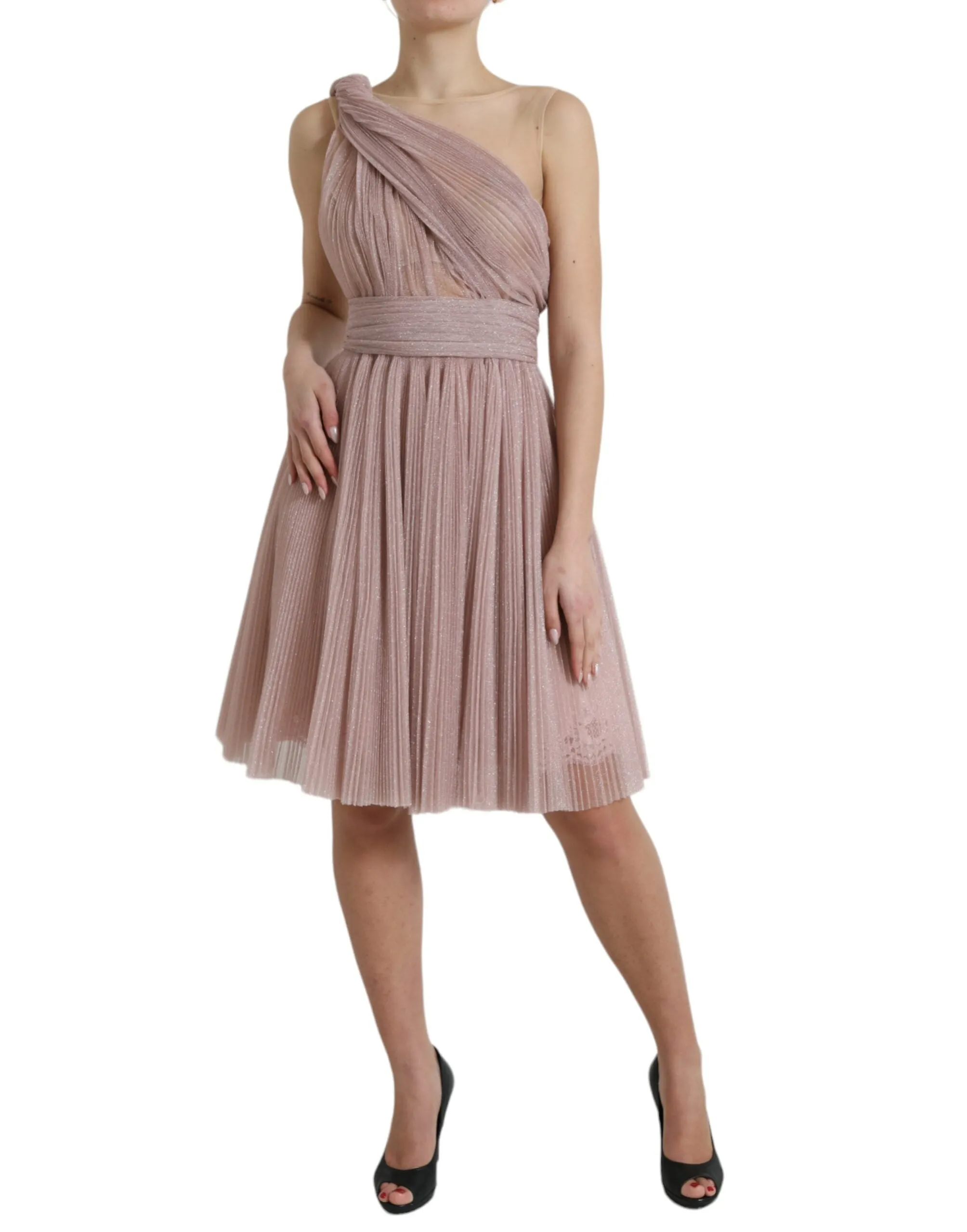 Lilac One-Shoulder Pleated Designer Dress sold by Louxly product image thumbnail 2