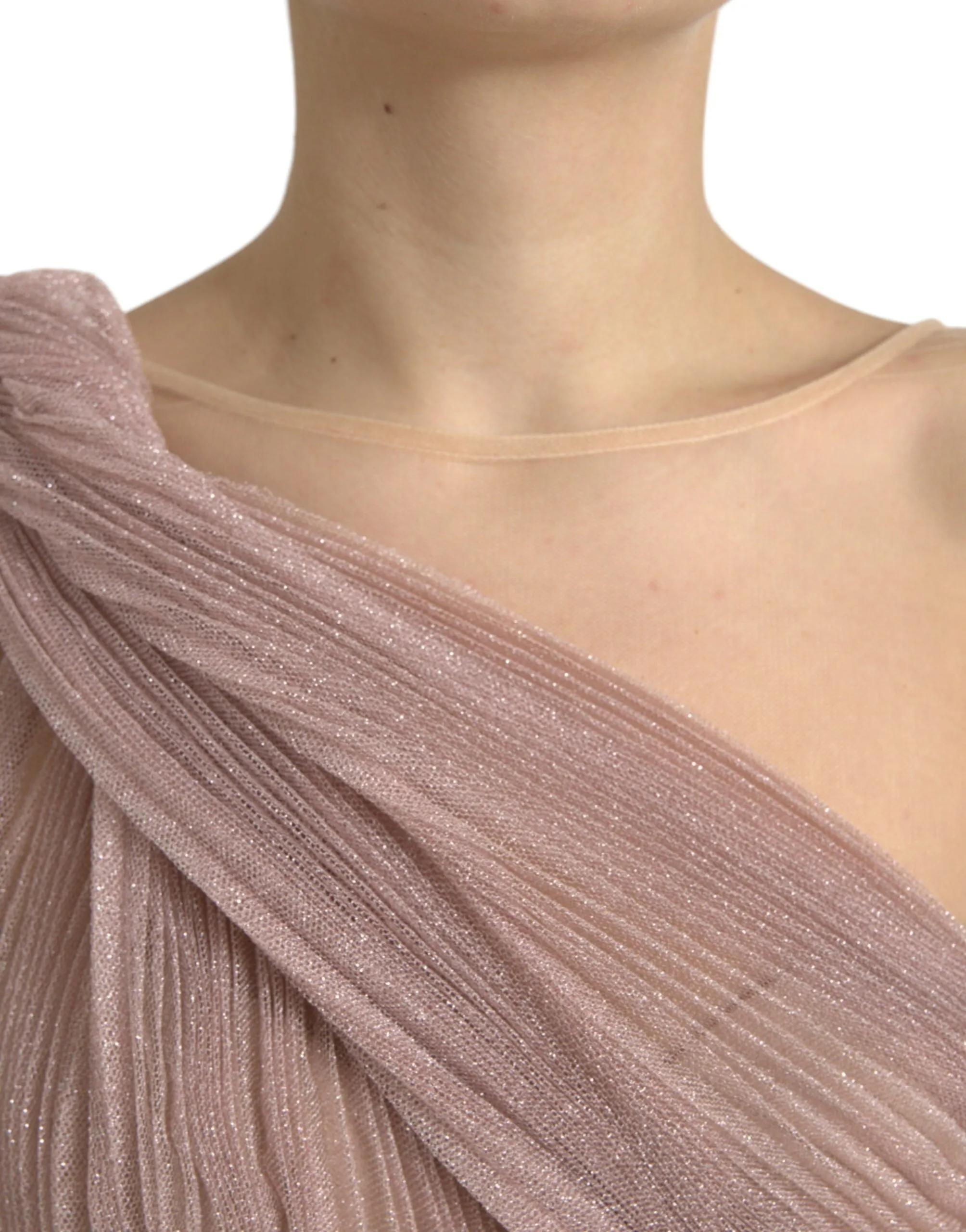 Lilac One-Shoulder Pleated Designer Dress sold by Louxly product image thumbnail 4