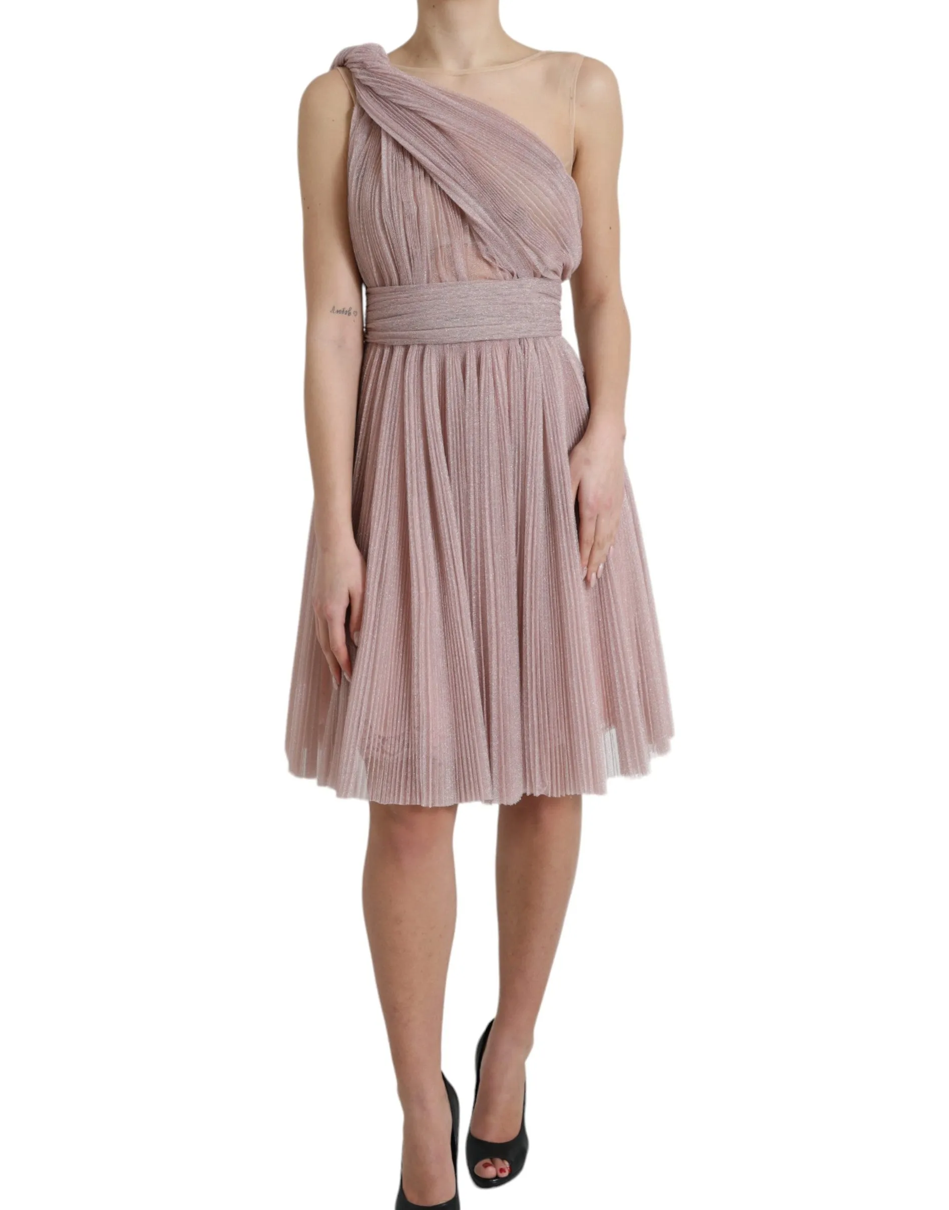 Lilac One-Shoulder Pleated Designer Dress sold by Louxly