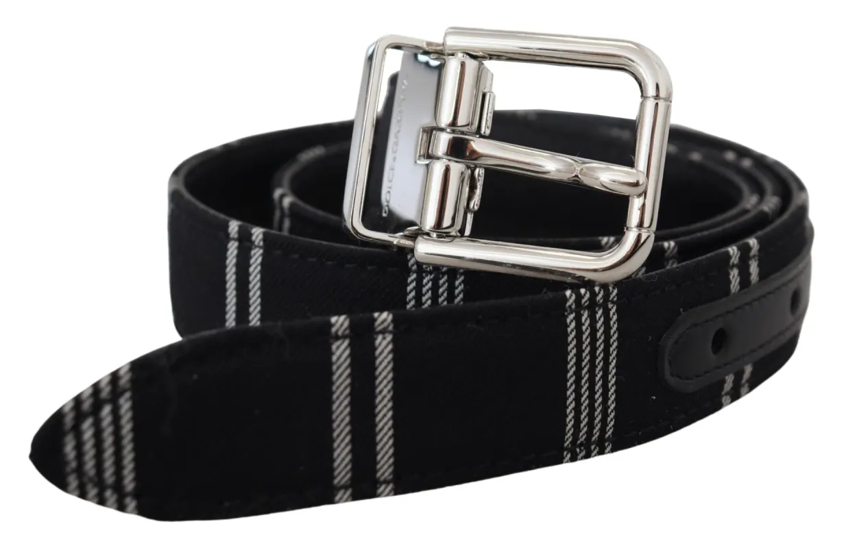 Black White Cotton Metal Silver Buckle Belt made by Louxly