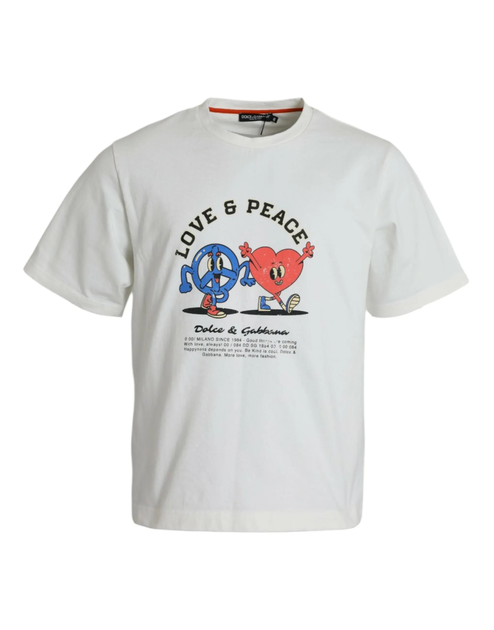 White Love & Peace Cotton Crew Neck T-shirt sold by Louxly