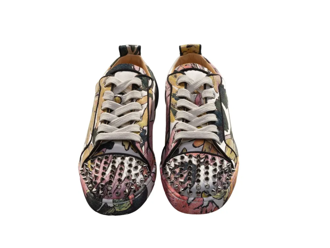 Fun Louis Junior Spikes Flat Botanical Print Laceup Sneakers sold by Louxly