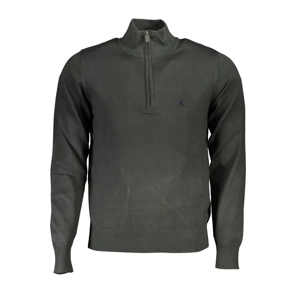 Chic Half-Zip Embroidered Green Sweater sold by Louxly