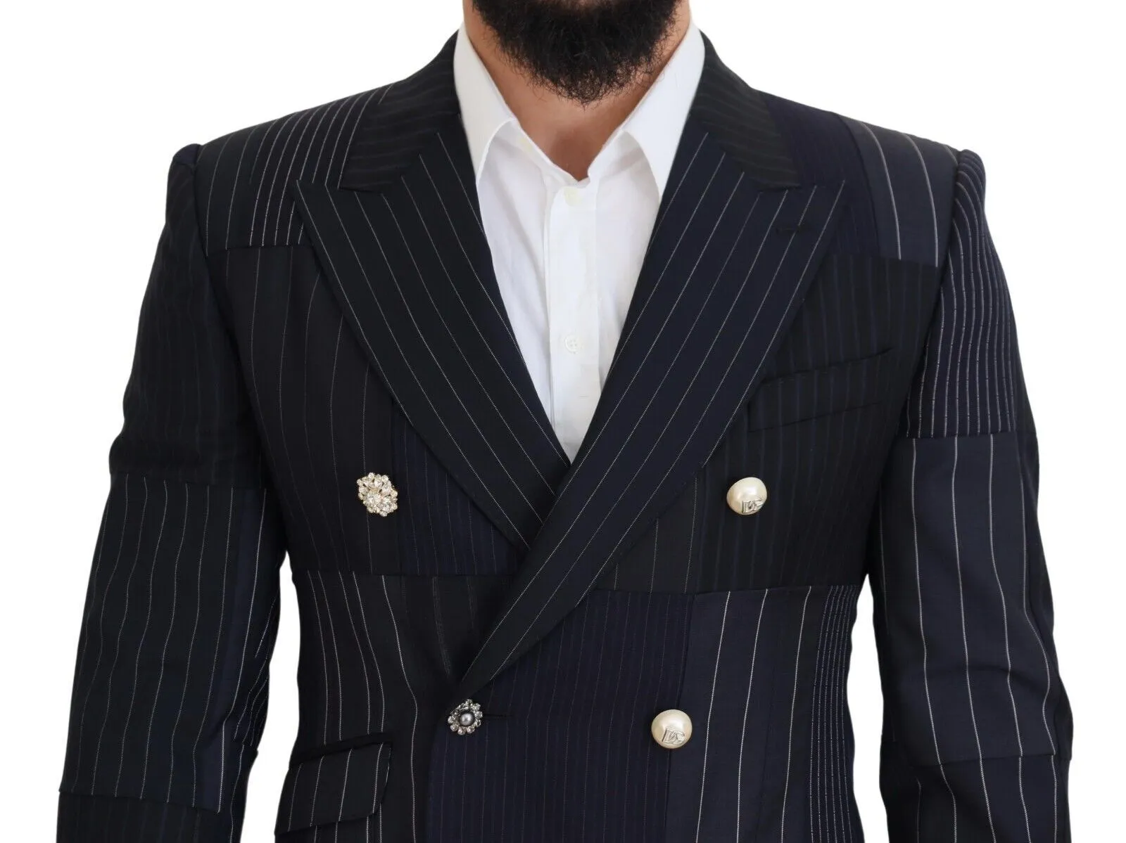Elegant Navy Slim-Fit Double Breasted Blazer sold by Louxly product image thumbnail 4