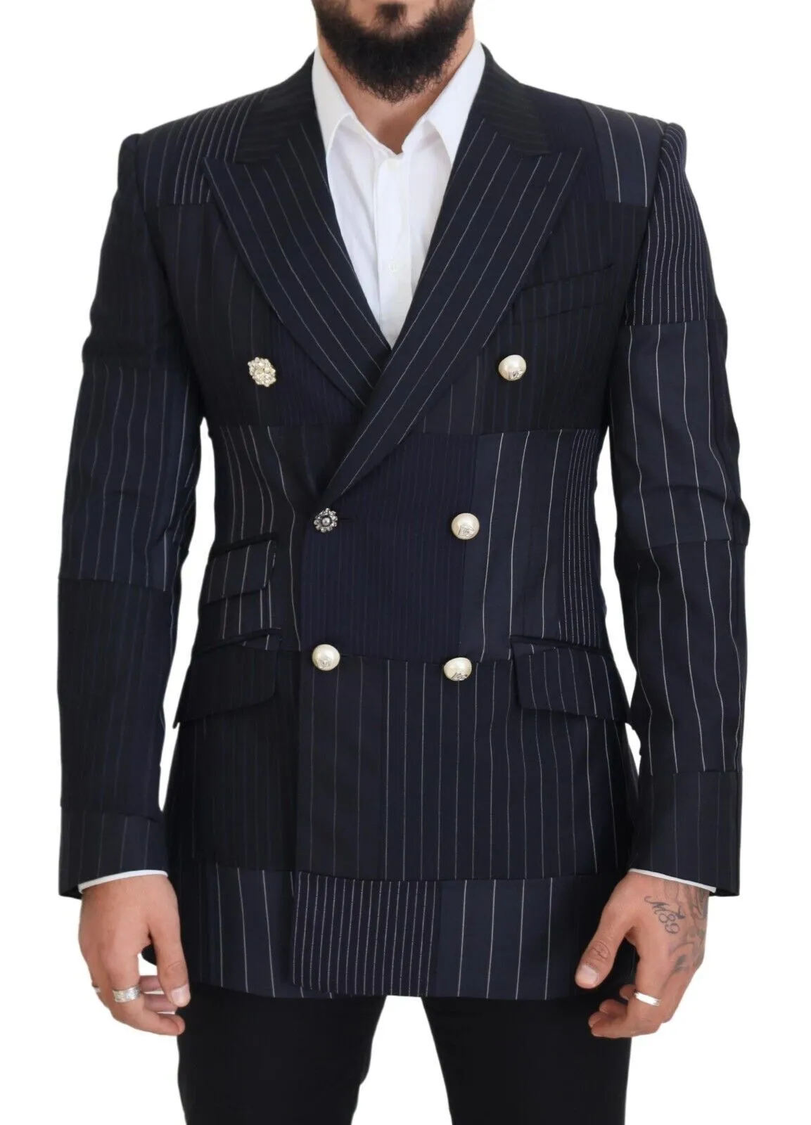 Elegant Navy Slim-Fit Double Breasted Blazer sold by Louxly