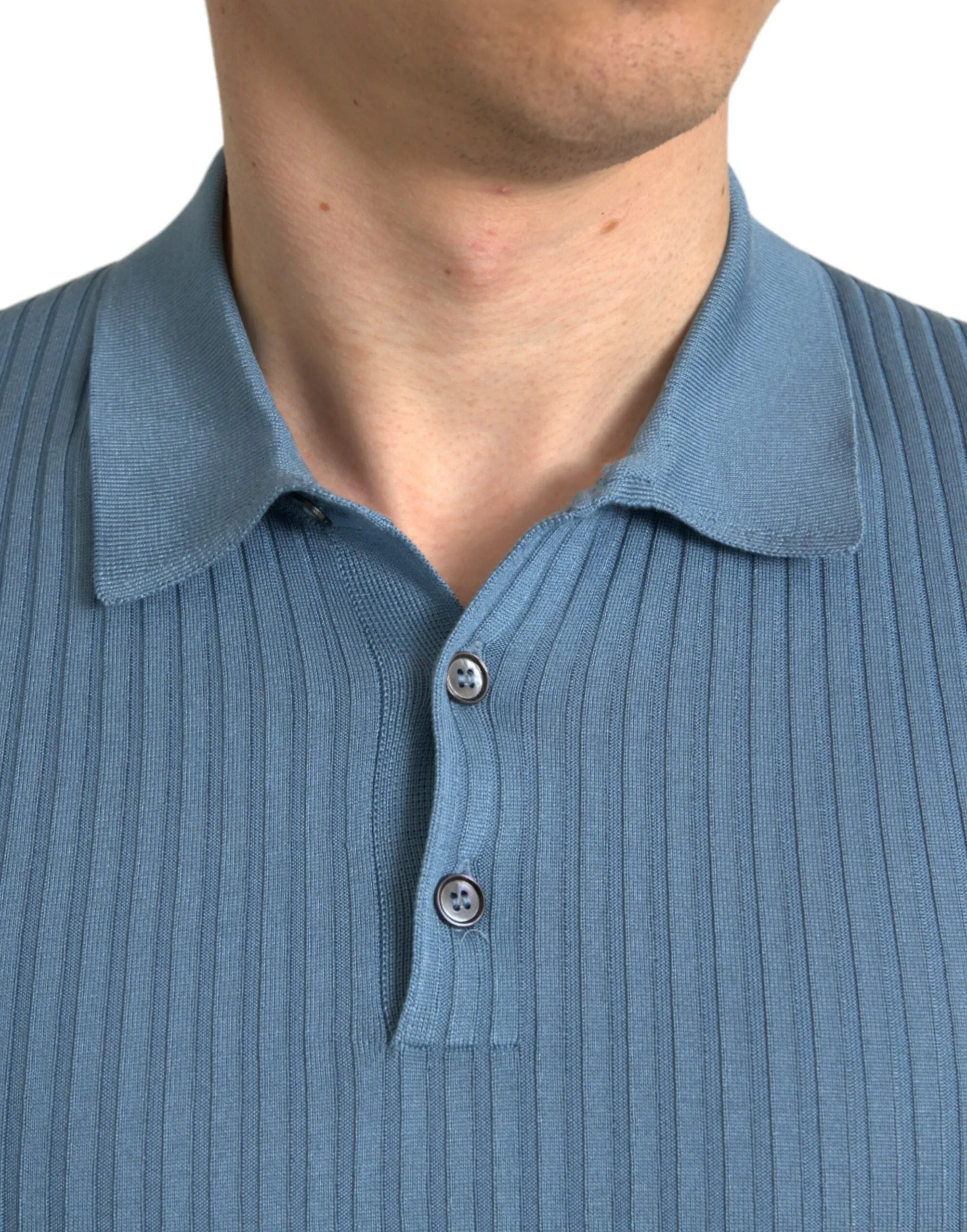 Silk Henley Polo Tee in Sky Blue sold by Louxly product image thumbnail 4