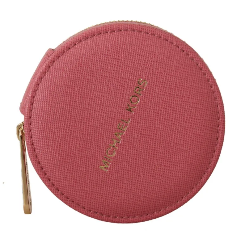 Elegant Pink Leather Round Wallet made by Michael Kors