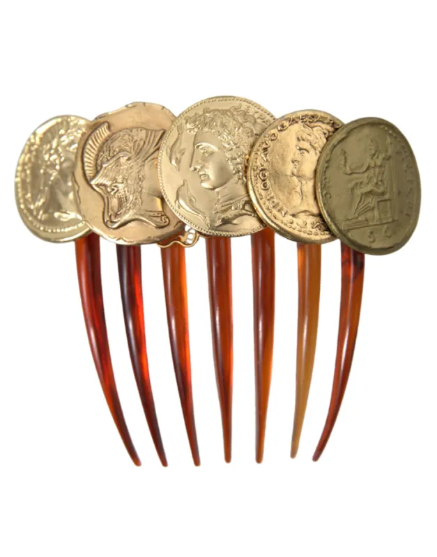 Gold Tone Brass Coins Plastic Women Hair Comb sold by Louxly