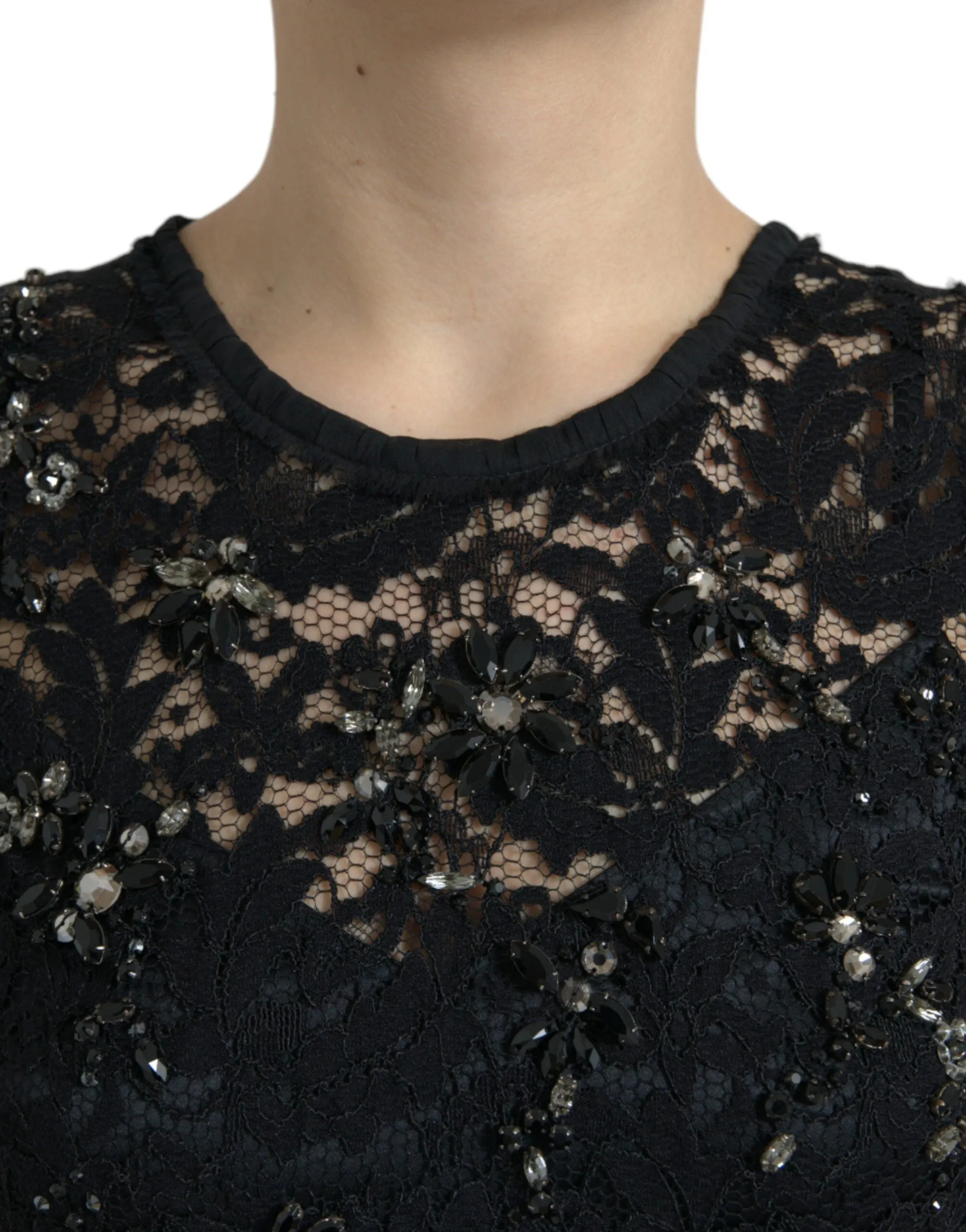 Exquisite Black Floral Lace Crystal Sheath Dress sold by Louxly product image thumbnail 2