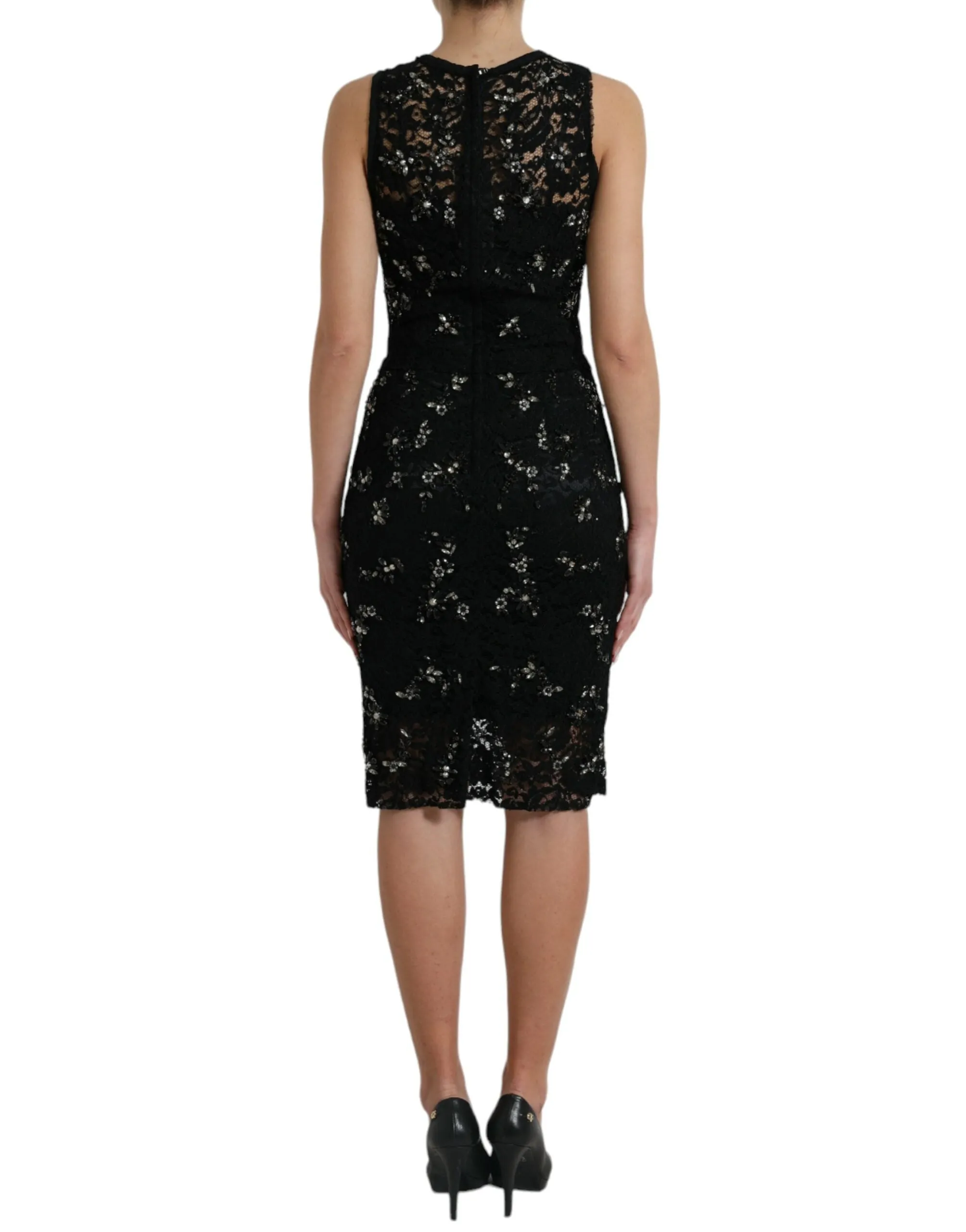 Exquisite Black Floral Lace Crystal Sheath Dress sold by Louxly product image thumbnail 3