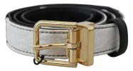 White Black Patchwork Gold Metal Buckle Belt sold by Louxly