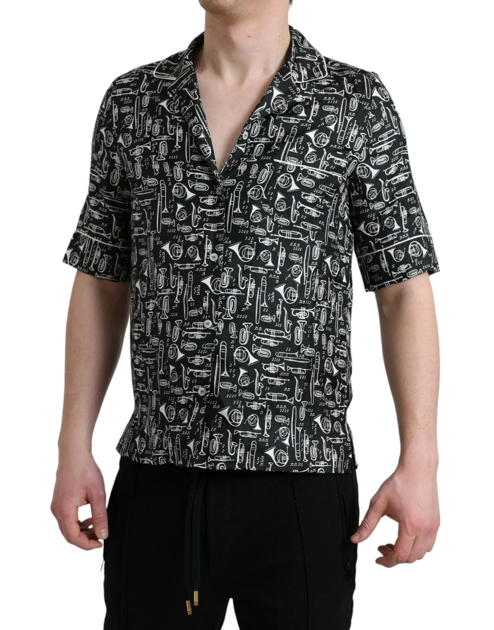 Elegant Silk Polo T-Shirt with Trumpet Print sold by Louxly product image thumbnail 3