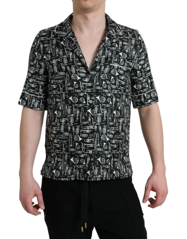Elegant Silk Polo T-Shirt with Trumpet Print sold by Louxly
