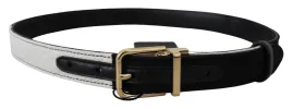 White Black Patchwork Gold Metal Buckle Belt sold by Louxly