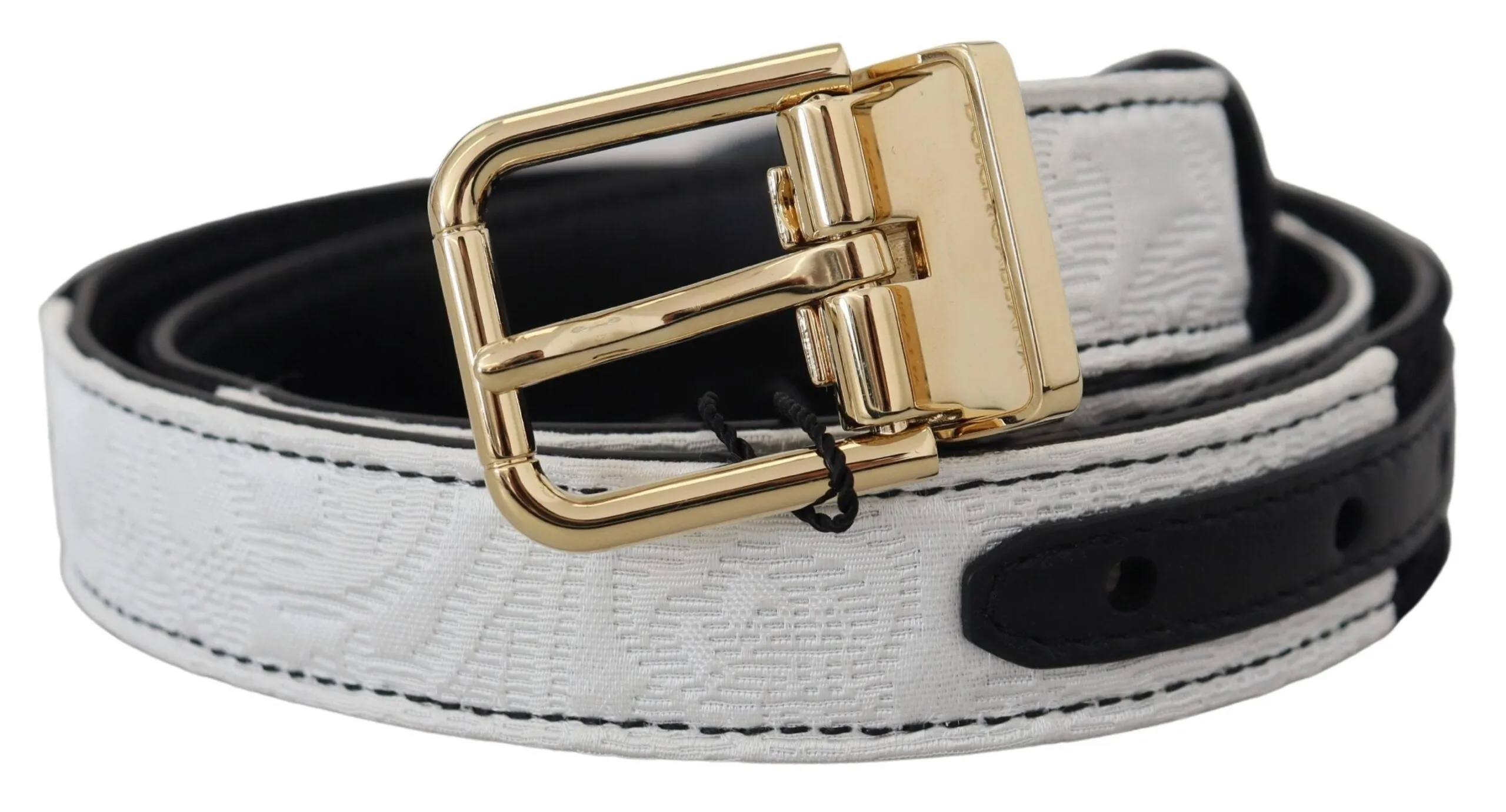 White Black Patchwork Gold Metal Buckle Belt sold by Louxly