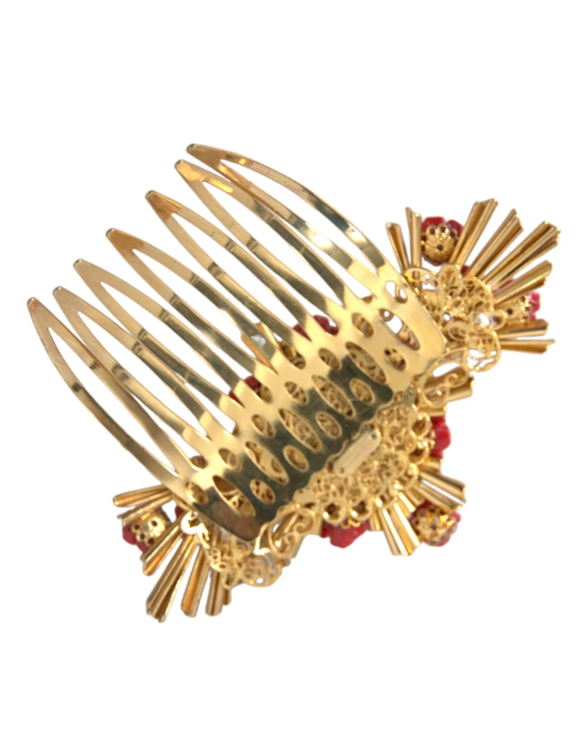 Gold Brass Crystal Heart Floral Hair Comb sold by Louxly product image thumbnail 2