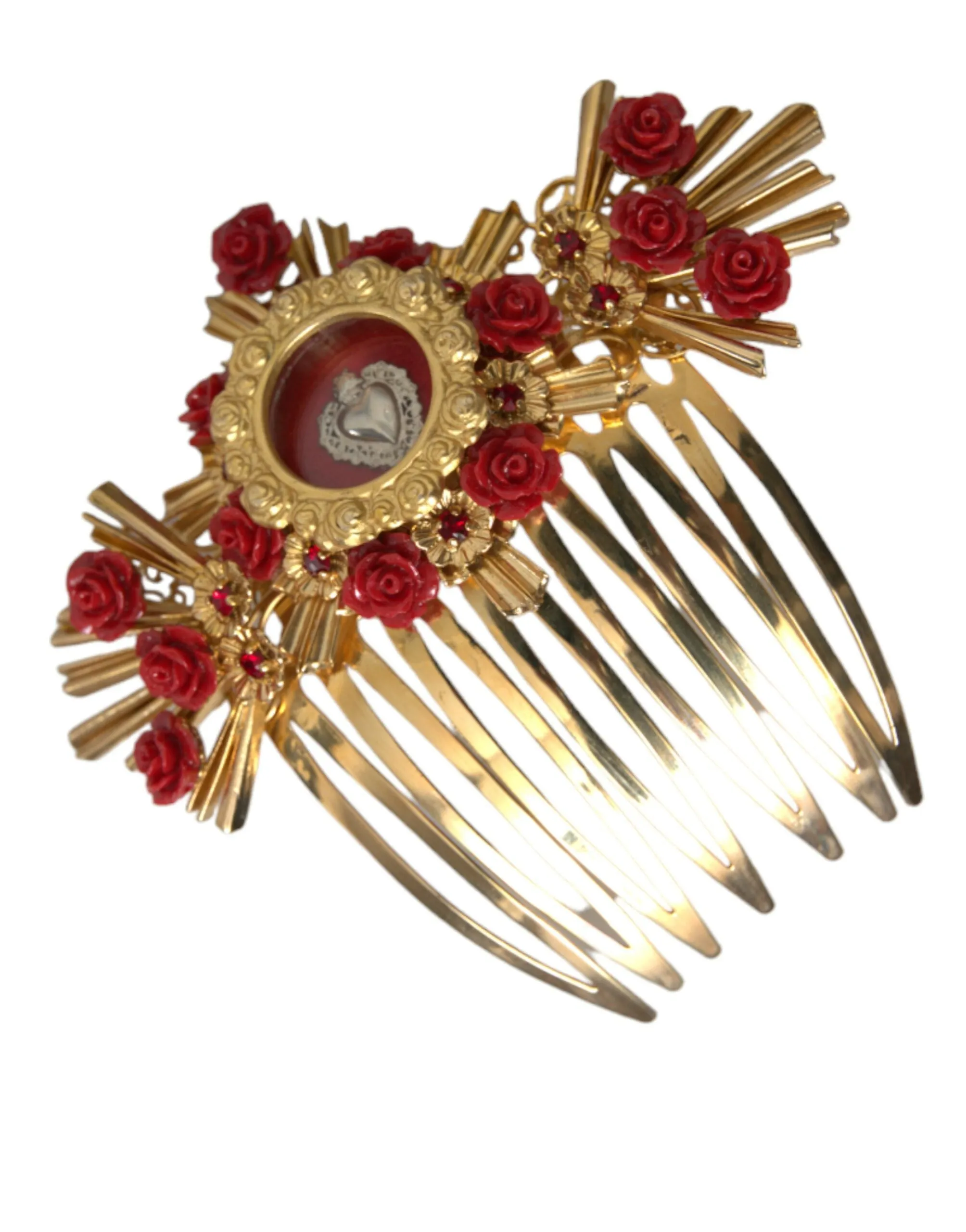 Gold Brass Crystal Heart Floral Hair Comb sold by Louxly