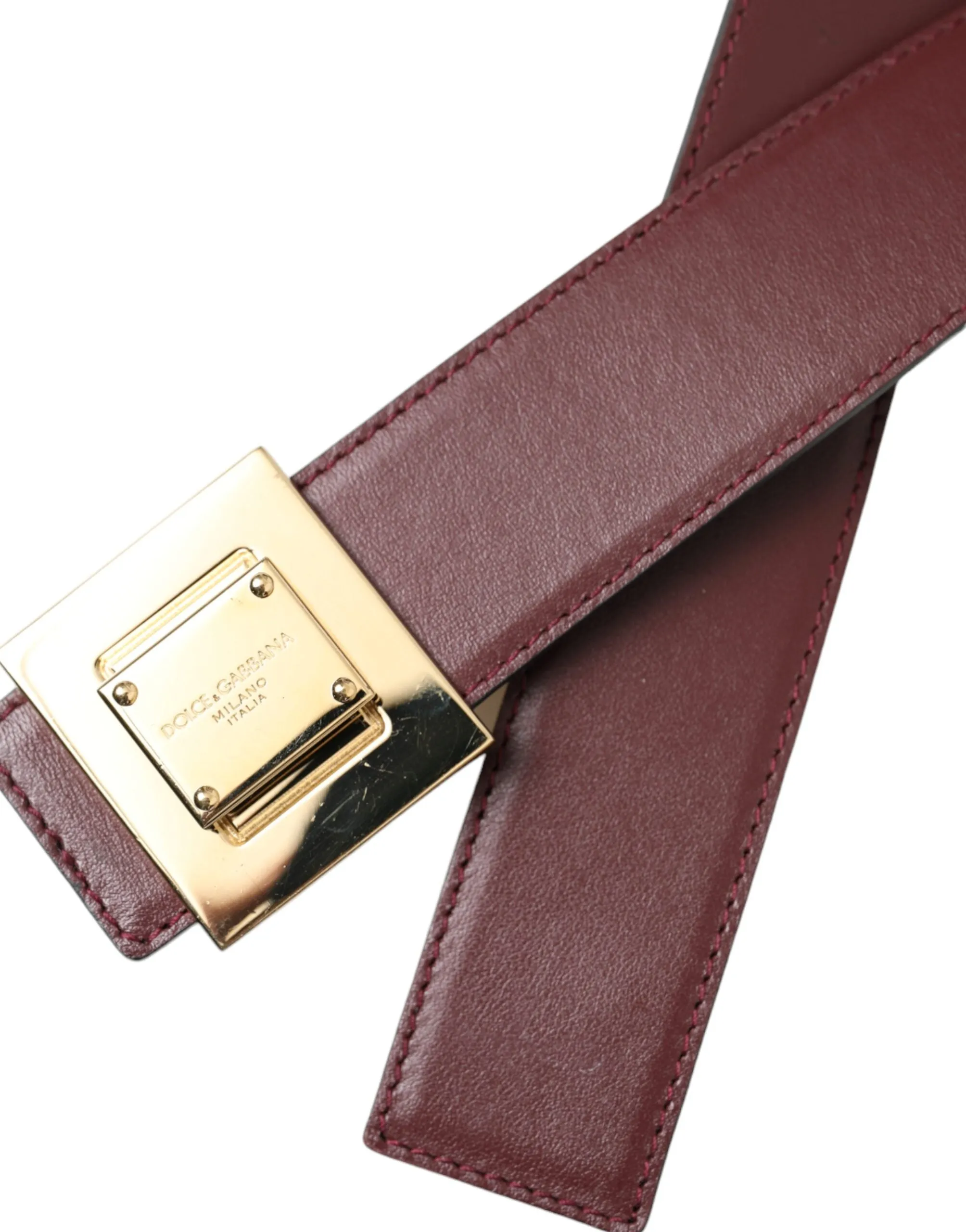 Burgundy Leather Square Metal Buckle Belt sold by Louxly product image thumbnail 5