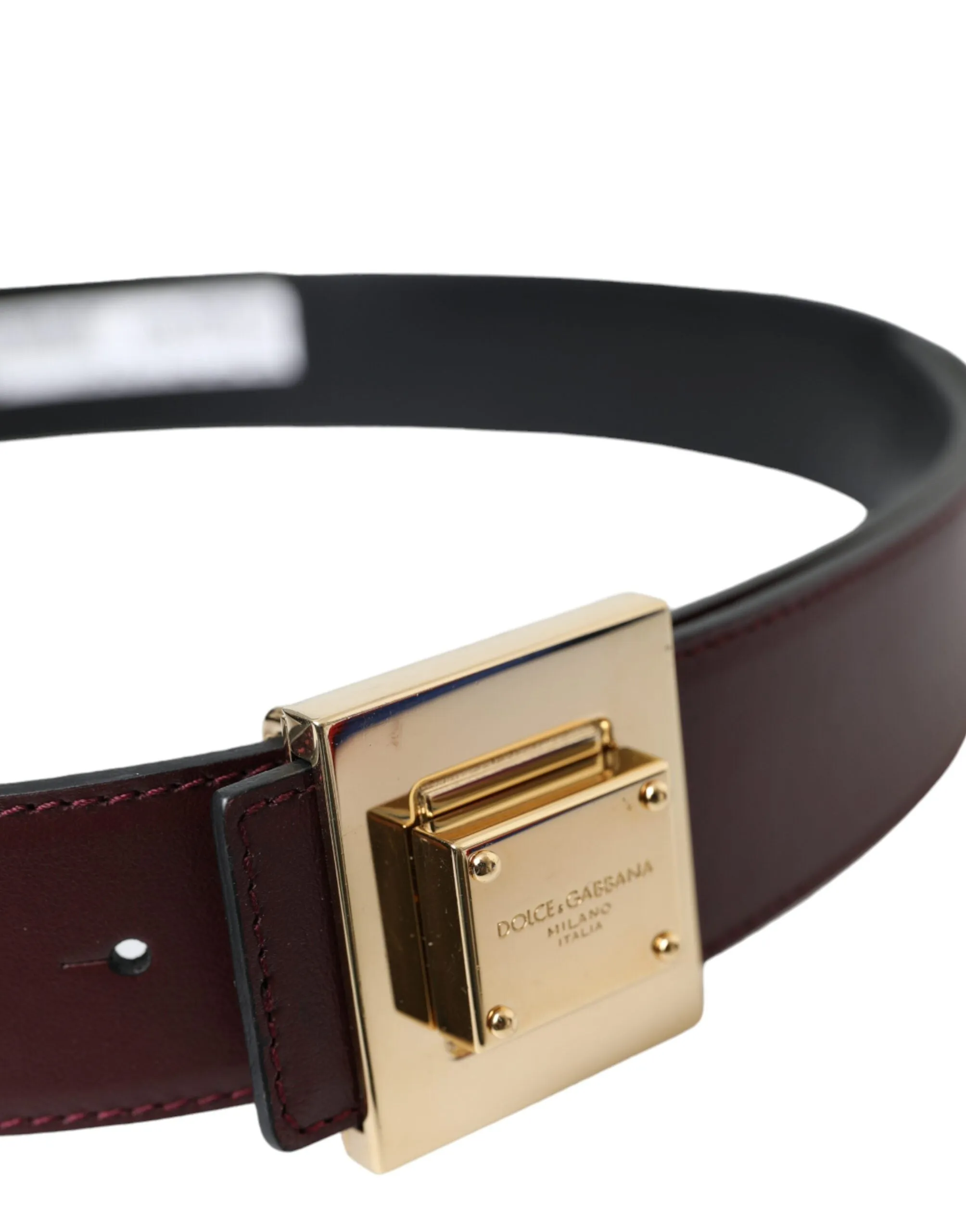 Burgundy Leather Square Metal Buckle Belt sold by Louxly product image thumbnail 4
