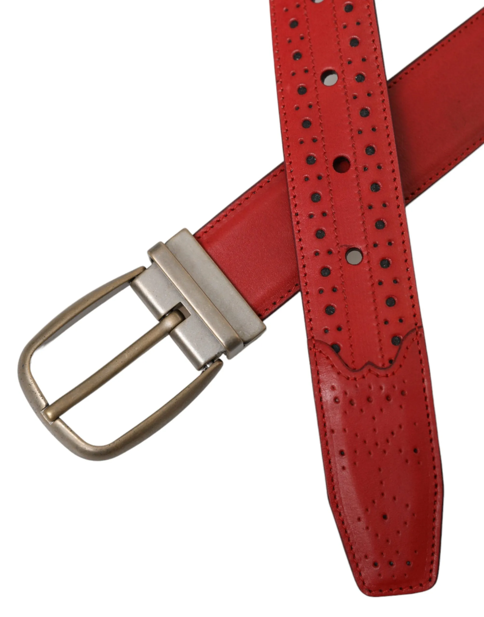 Red Perforated Leather Metal Buckle Belt Men sold by Louxly product image thumbnail 5