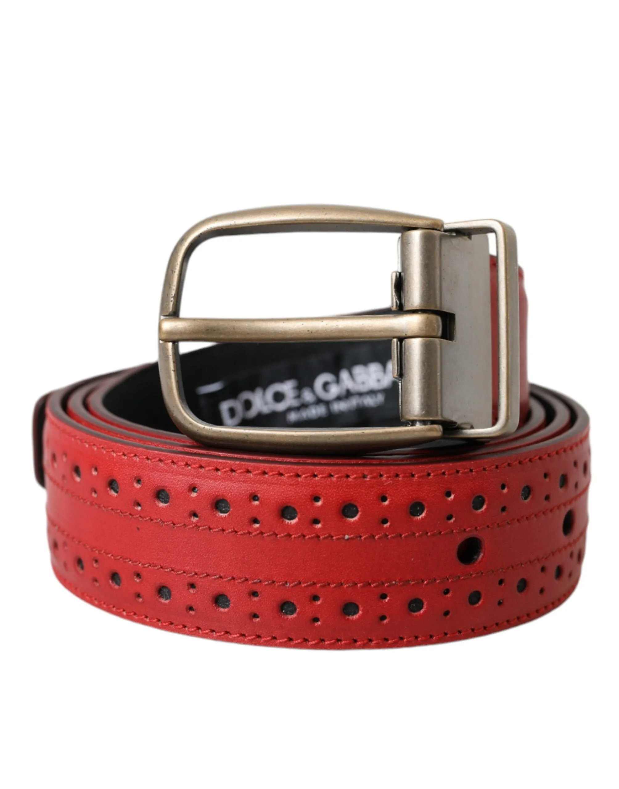 Red Perforated Leather Metal Buckle Belt Men sold by Louxly product image thumbnail 2