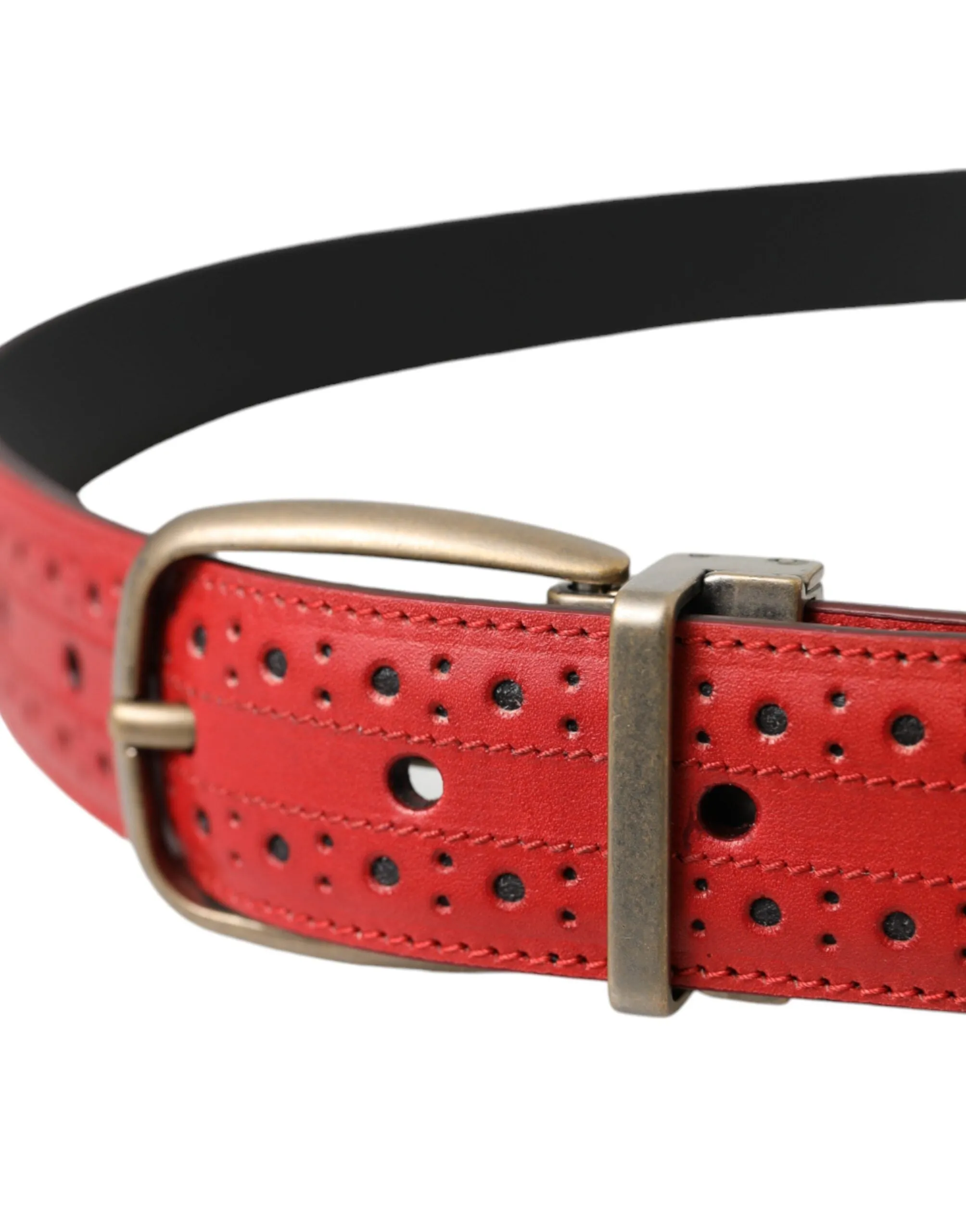 Red Perforated Leather Metal Buckle Belt Men sold by Louxly product image thumbnail 4