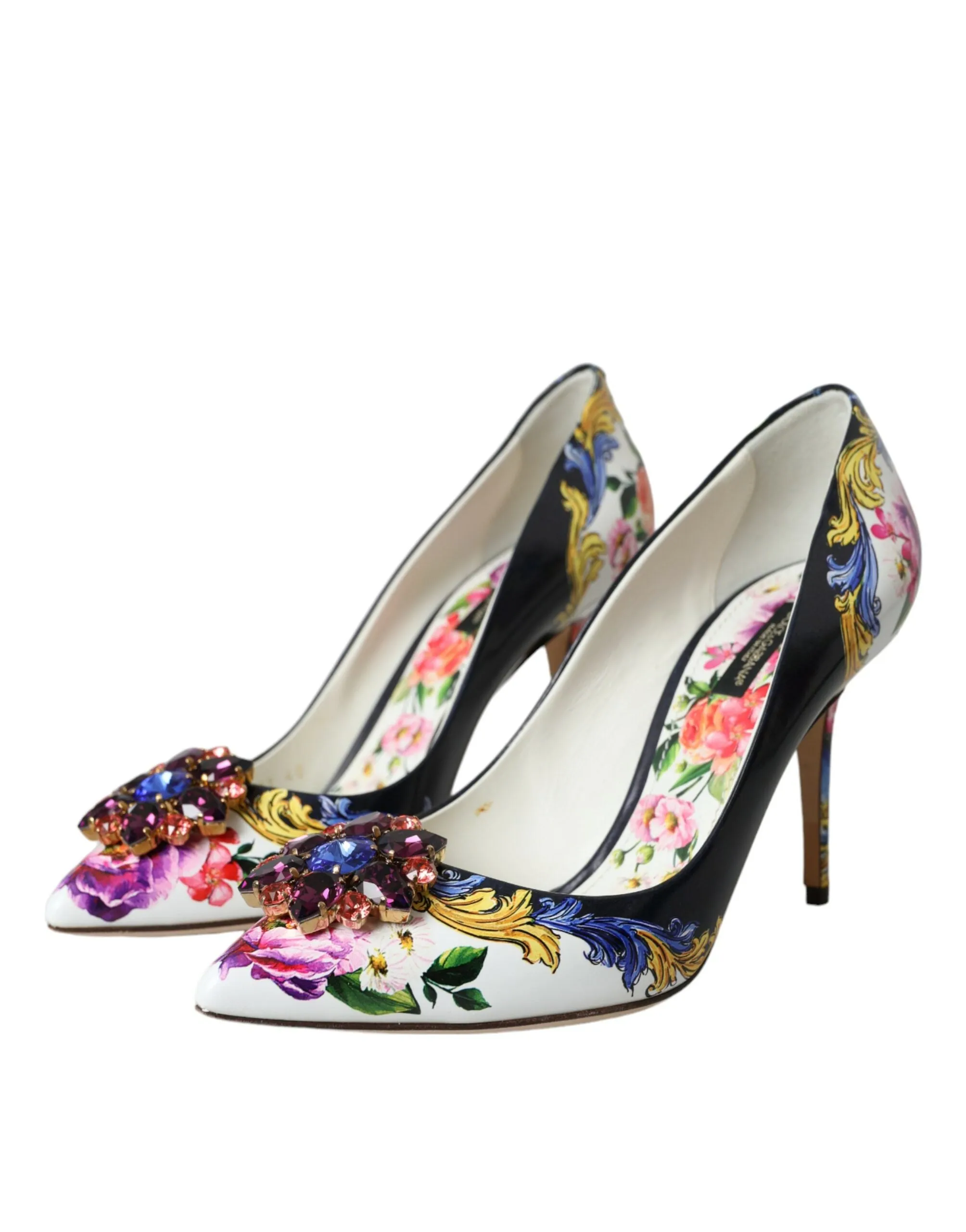Multicolor Floral Leather Crystal Heels Pumps Shoes sold by Louxly product image thumbnail 3