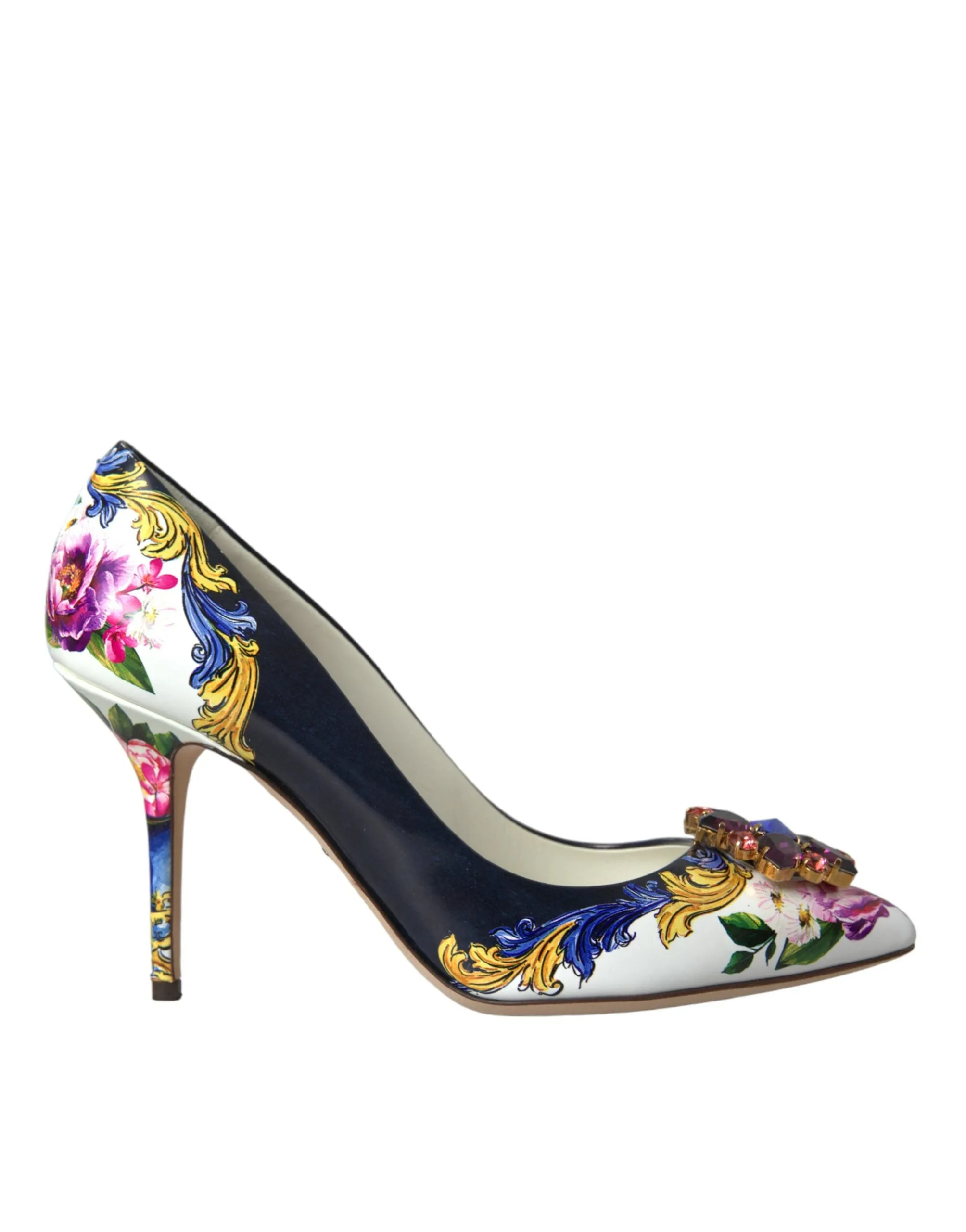 Multicolor Floral Leather Crystal Heels Pumps Shoes sold by Louxly